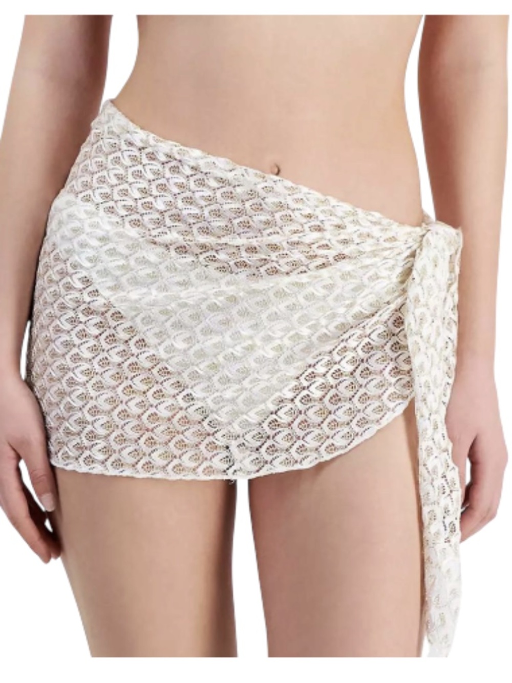 Miken Juniors Cream Metallic Knit Tie Side Swim Cover Up Sarong